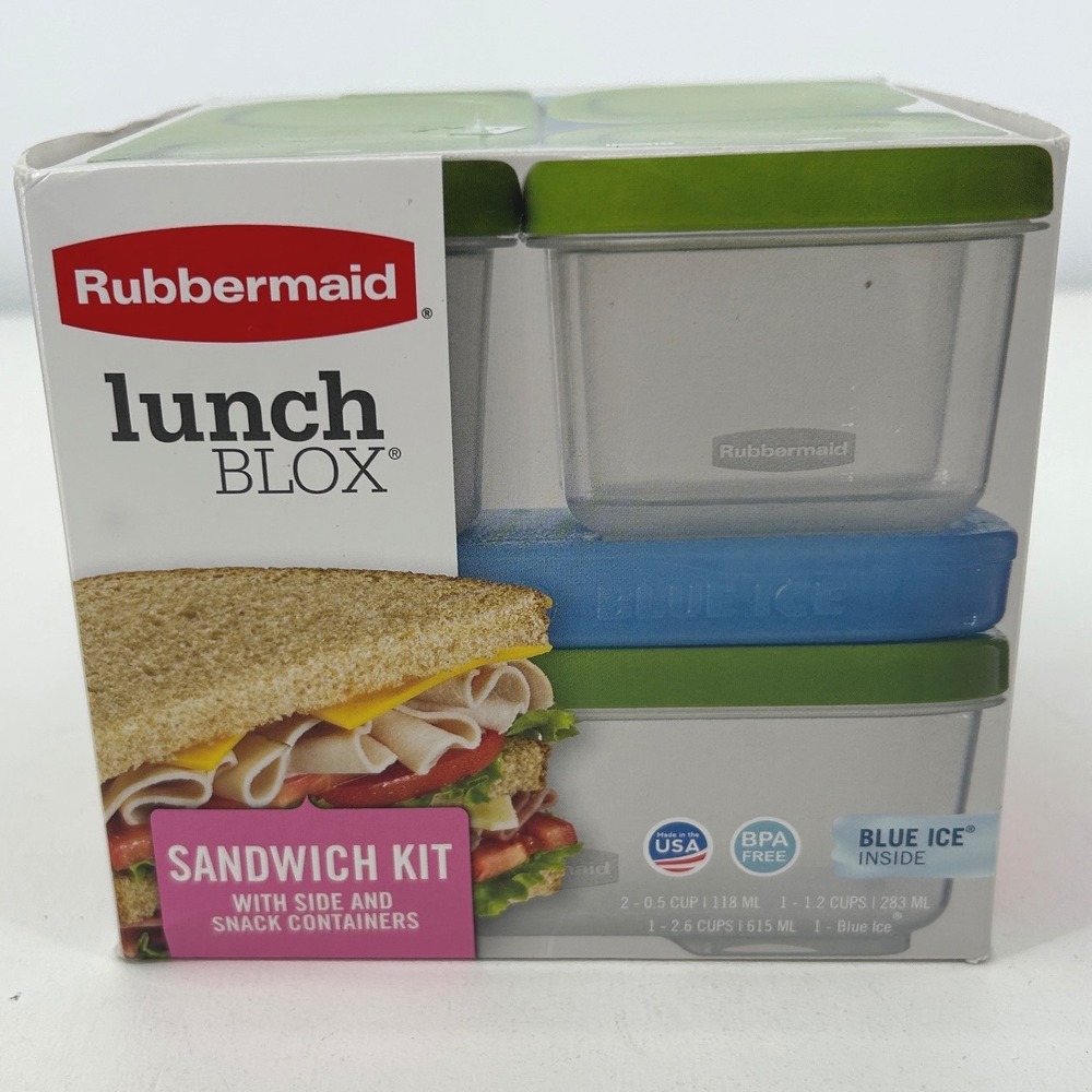 Rubbermaid LunchBlox Sandwich Kit Green Blue Modular Food Storage Set New